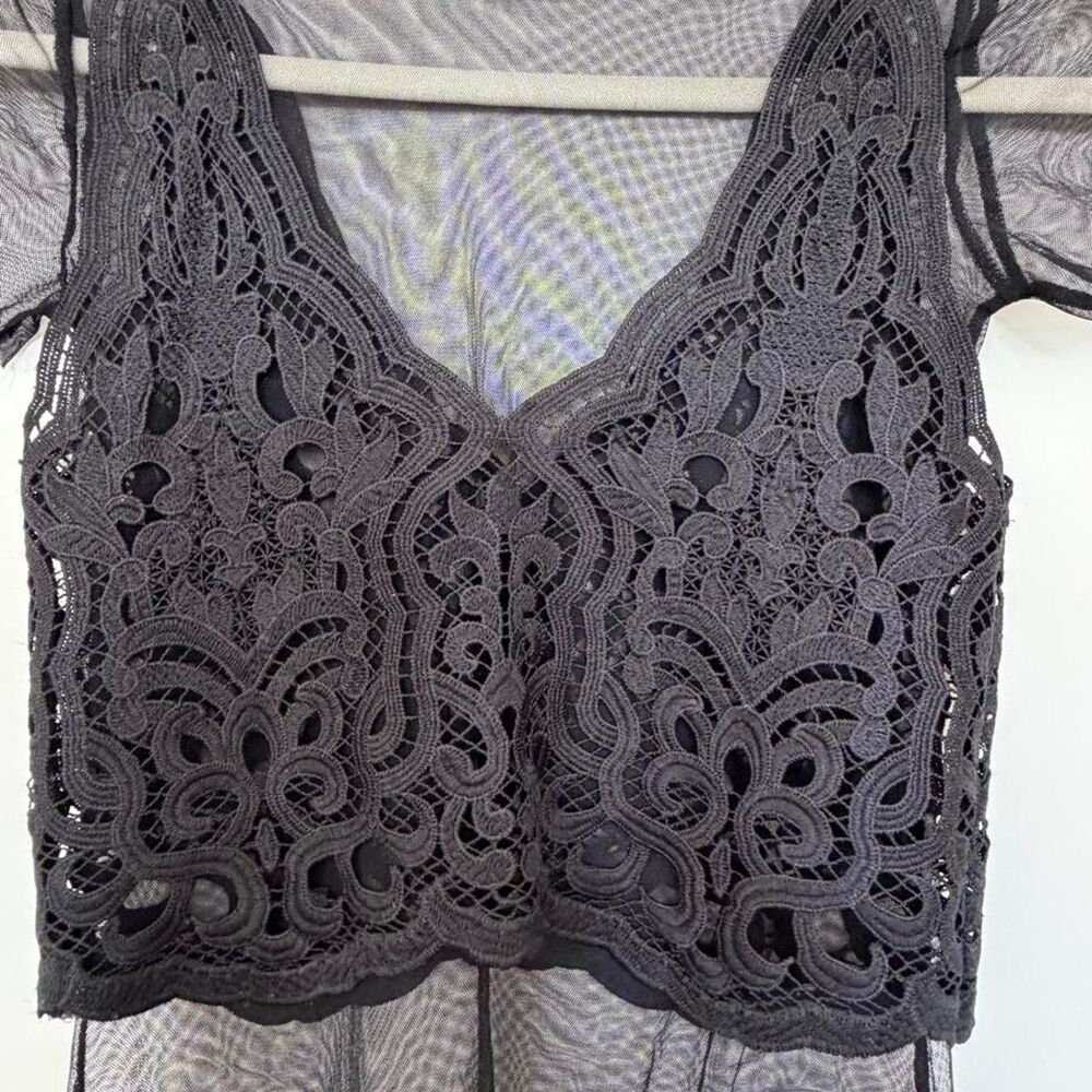 Zara Women's Black Lace Floral Embroidery Crop Top Size S - Picture 4 of 7